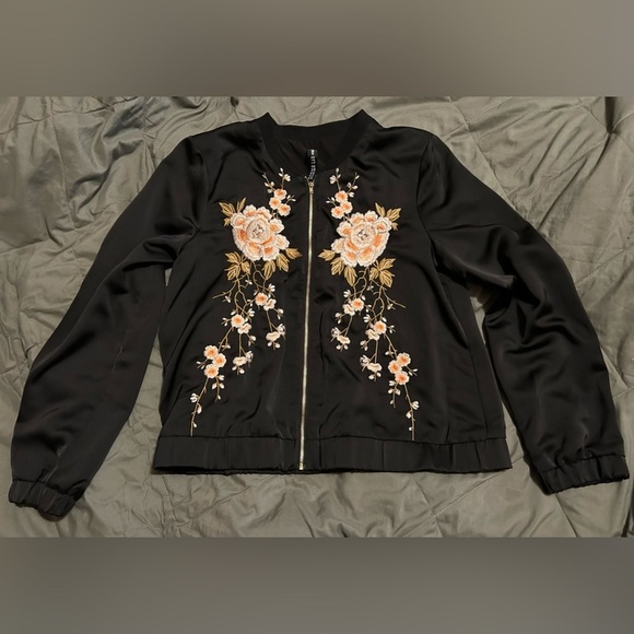Design Lab Lord and Taylor bomber jacket embroidered black size large - Picture 6 of 6